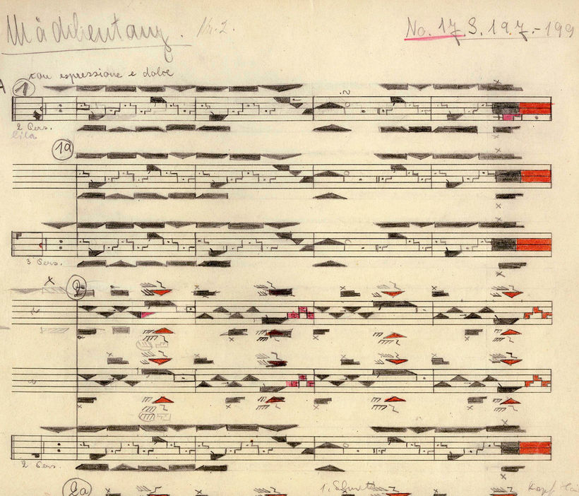 Zápis v Labanově notaci opery Fürst Igor, uvedené v Berlíně v roce 1930.